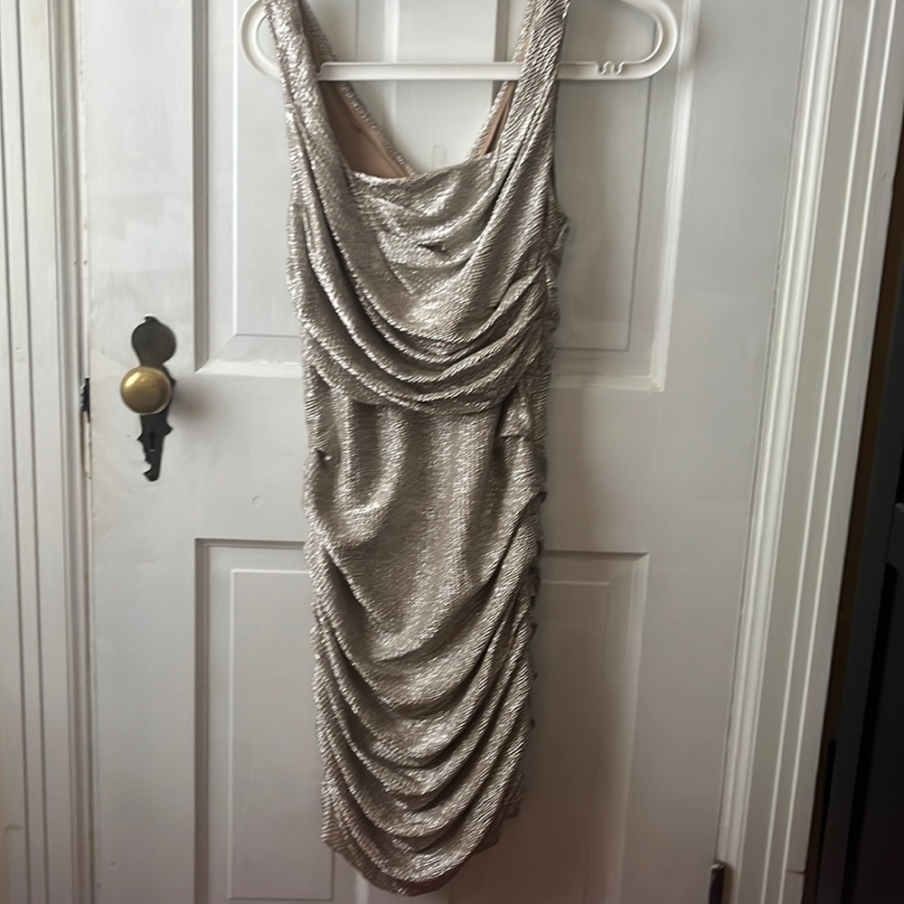 Express Gold cocktail party dress.